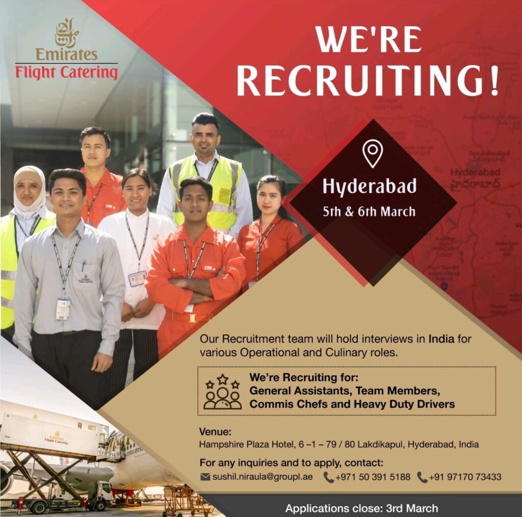 Emirates Flight Catering has published the latest job vacancies in UAE